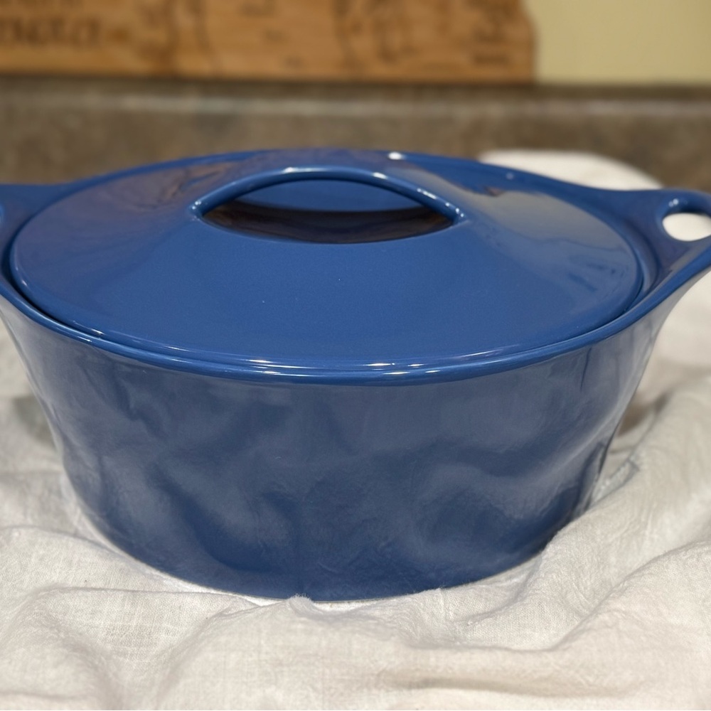 2.5 qt CorningWare Creations Stoneware Blue baking casserole dish w lid - Picture 3 of 9